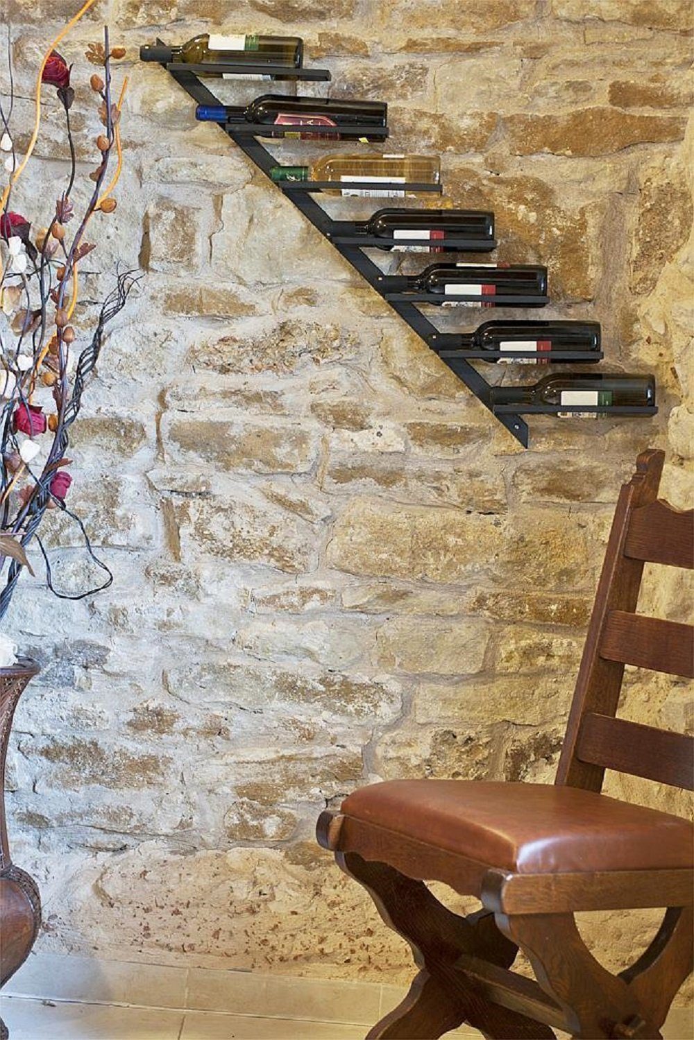 DanDiBo Weinregal DanDiBo Weinregal Metall Schwarz Diagon 100 cm Flaschenhalter Flaschenständer Wandregal