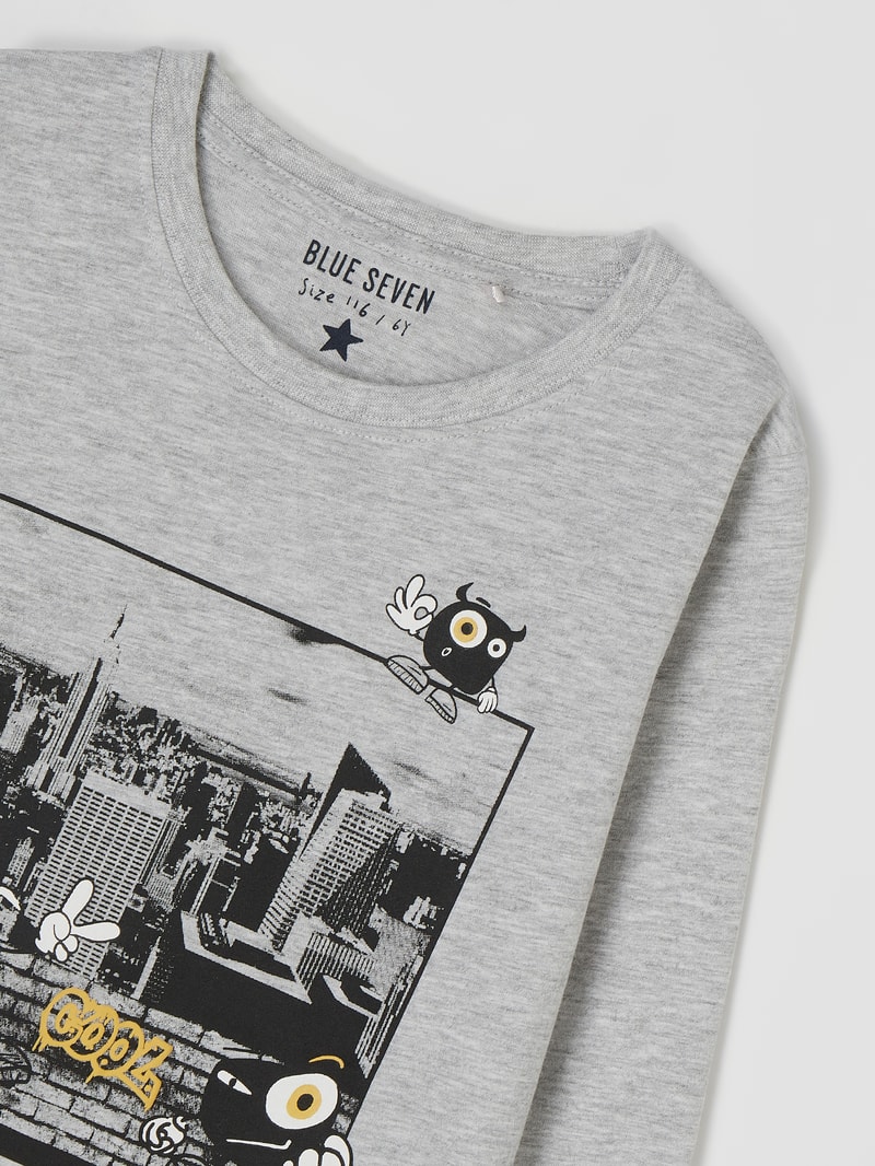 Longsleeve mit Print in hellgrau meliert