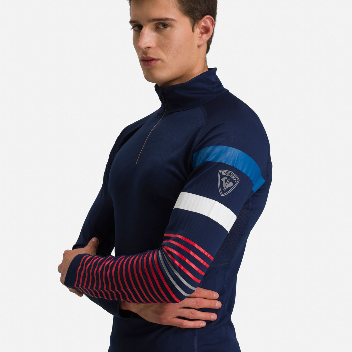 Herren-Baselayer-Oberteil Poursuite mit halbem Reißverschluss