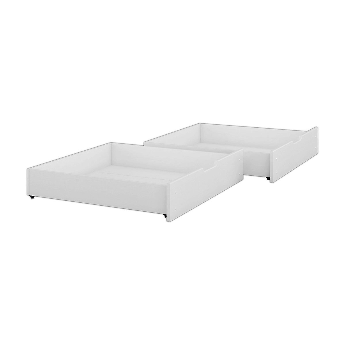 Stockbett 90x200 Kiefer weiß mit Rollrost und Bettkasten