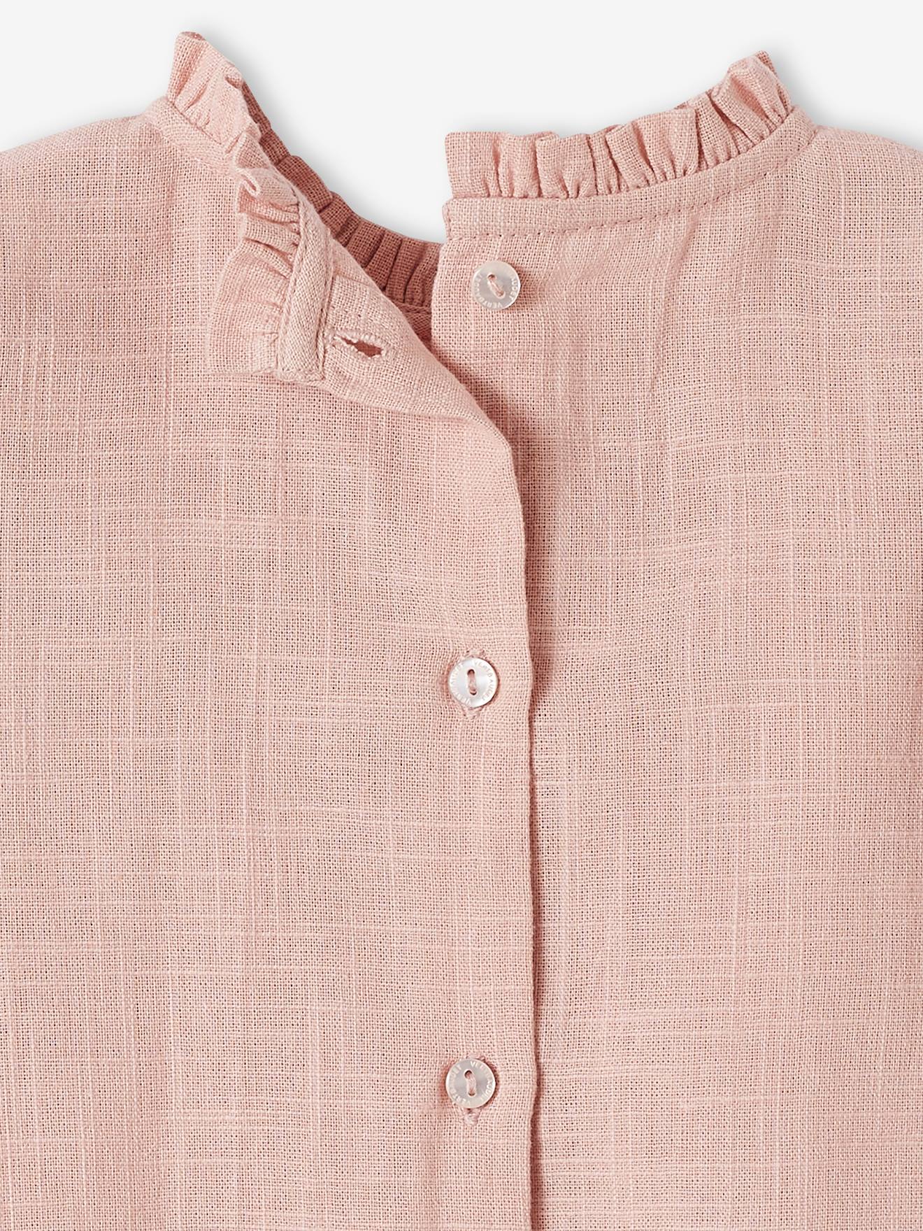 Blouse volantée bébé en tissu flammé rose poudré