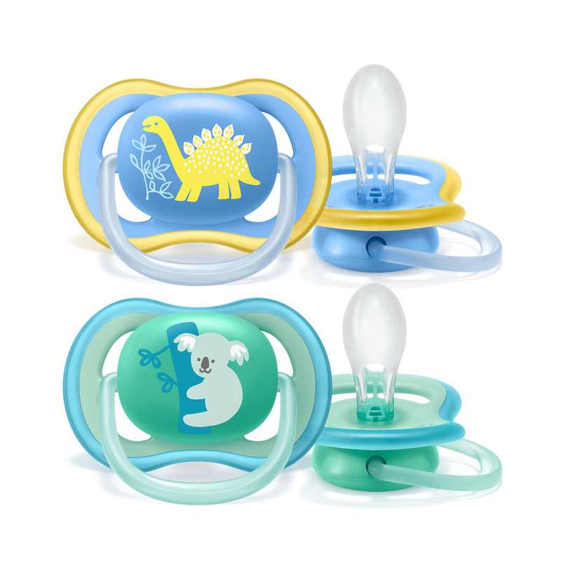 Lot de 2 sucettes Ultra Air animaux bleu et jaune 18 mois et + Avent