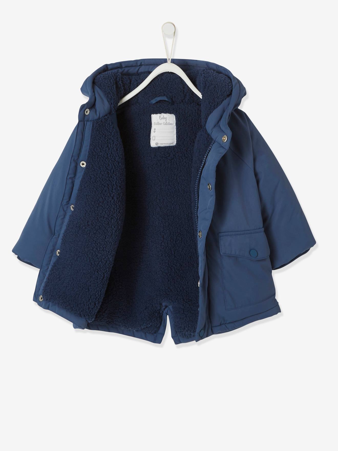 Parka doublée bébé à capuche bleu jean