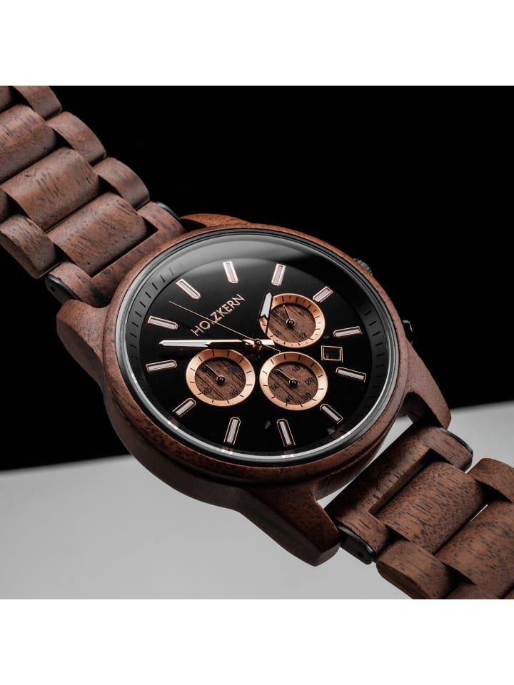 Holzkern Herrenuhr Quarz Chronograph Buschwerk Walnuss/Marmor Schwarz / Braun günstig kaufen onesize