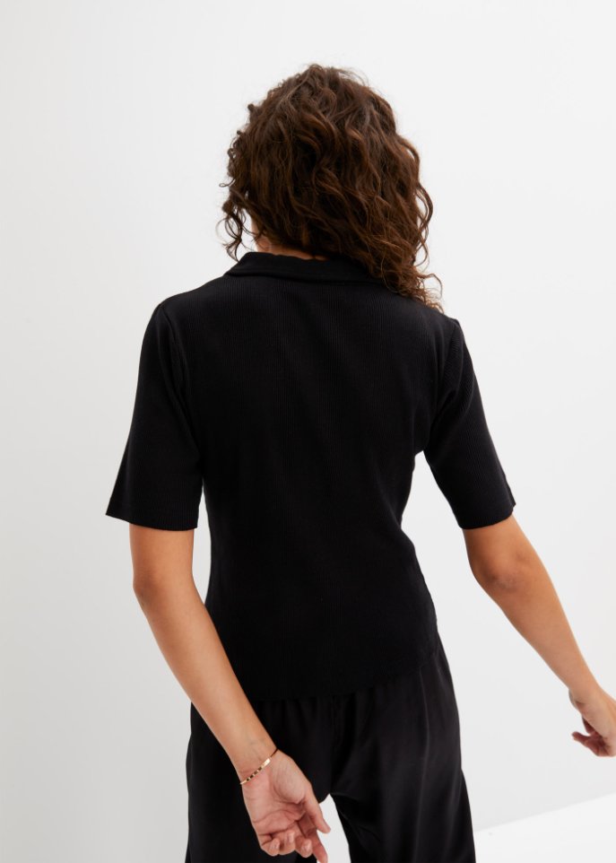 Ripp-Poloshirt, halbarm