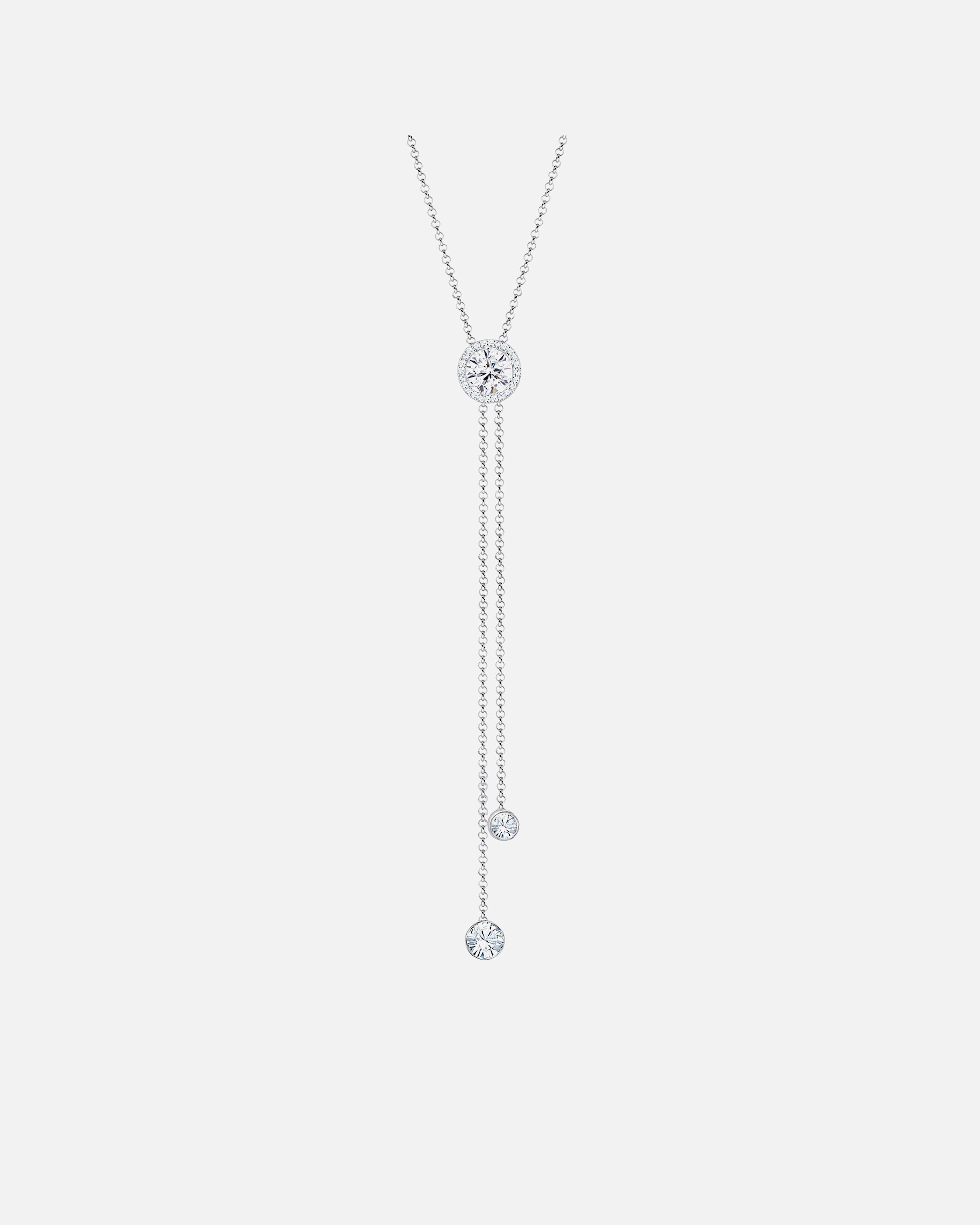 Collar Elli PREMIUM para mujer con cadena en Y, diseño geométrico circular y cristales, en plata de ley 925.