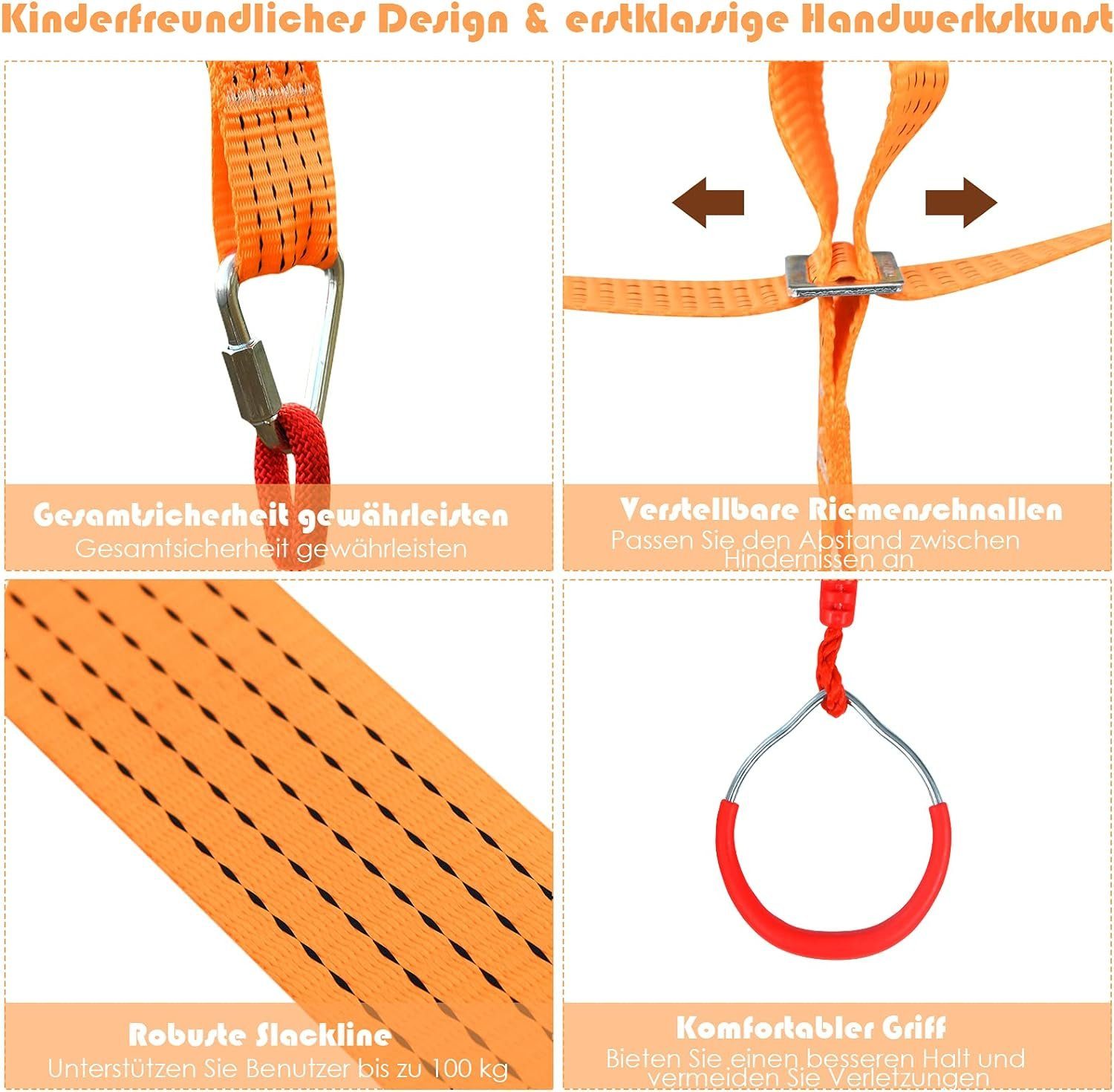 KOMFOTTEU Slackline 13m Kinder, Klettergerüst, mit 100 kg Belastbar