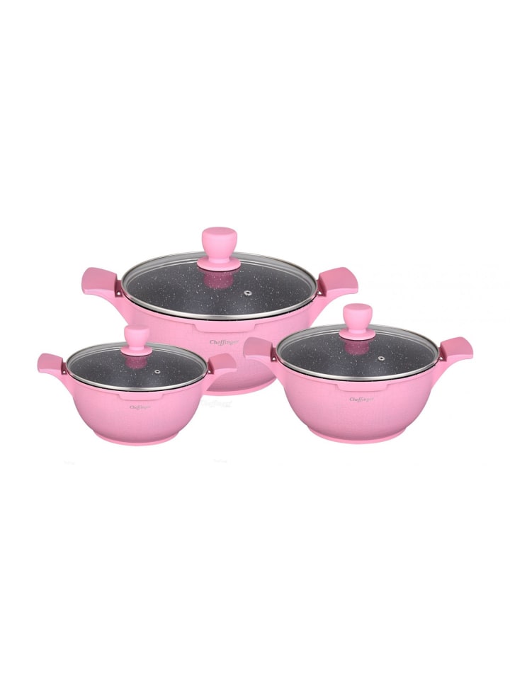 Cheffinger Kochtopfset 20-24-28cm 6-tlg Pink in Pink günstig kaufen onesize