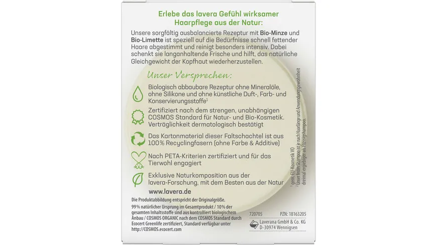 lavera Frische & Balance Festes Pflegeshampoo 50 g
