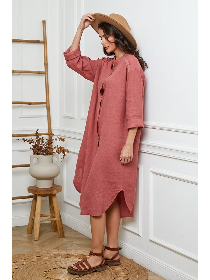 Joséfine Leinen-Kleid in Rostrot günstig kaufen