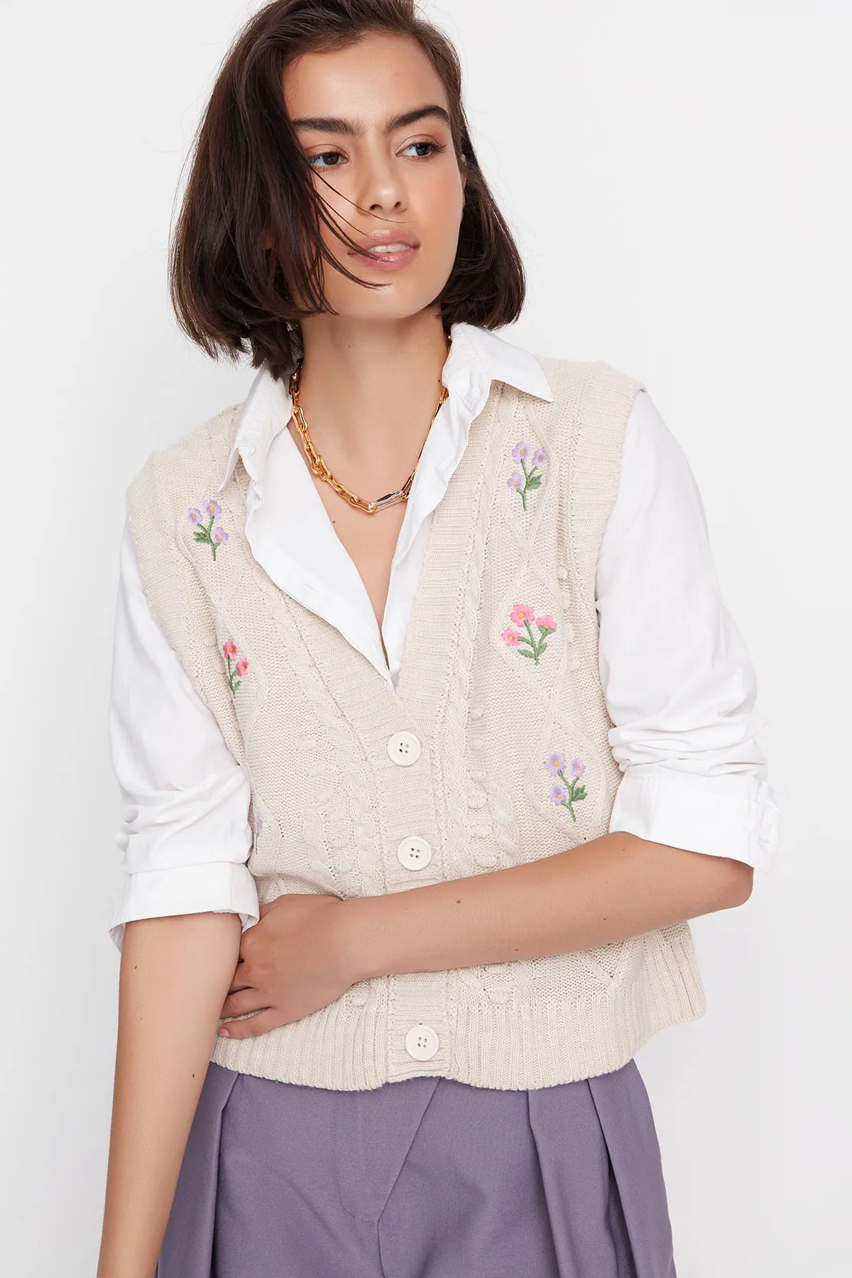 Trendyol Collection  Strickweste - Beige - Regular Fit