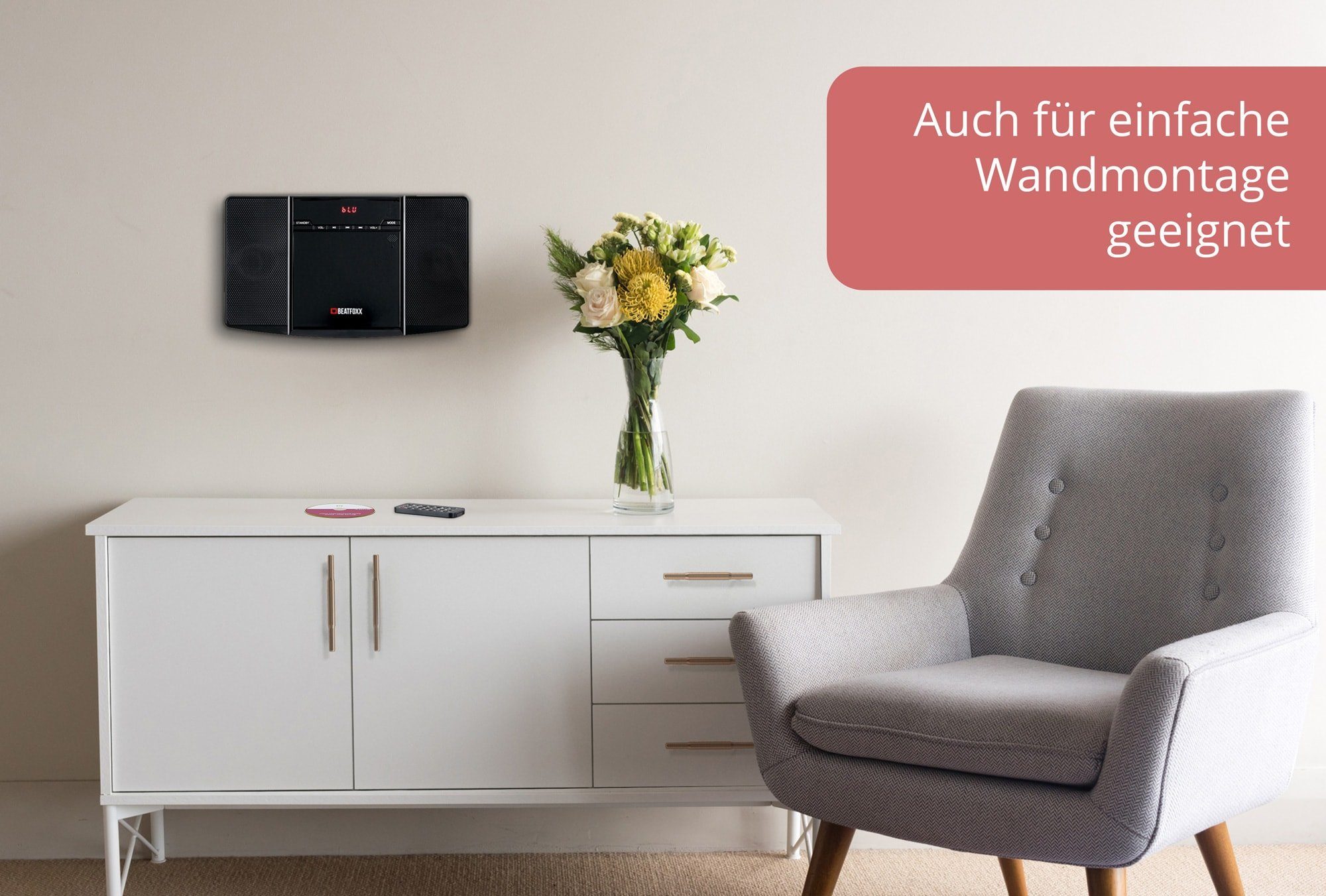 Beatfoxx MCD-60 Vertikal Stereoanlage (UKW/MW-Radio, 6,00 W, Microanlage mit CD/MP3-Player, USB-Slot und Bluetooth)