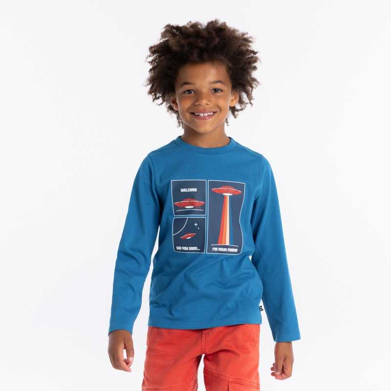 T-shirt manches longues thème espace bleu garçon