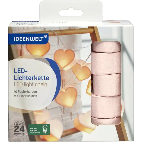 LED-Lichterkette Papierherzen rose