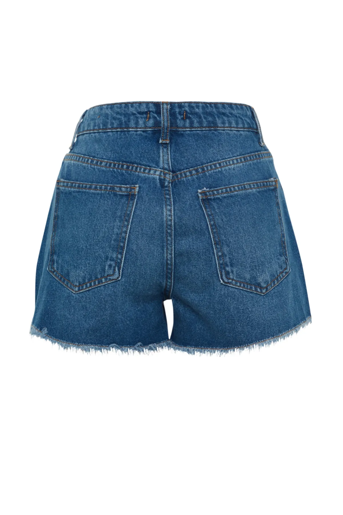 Trendyol Collection  Dunkelblaue Jeansshorts mit Schlitzdetail und hoher Taille TWOSS23SR00220