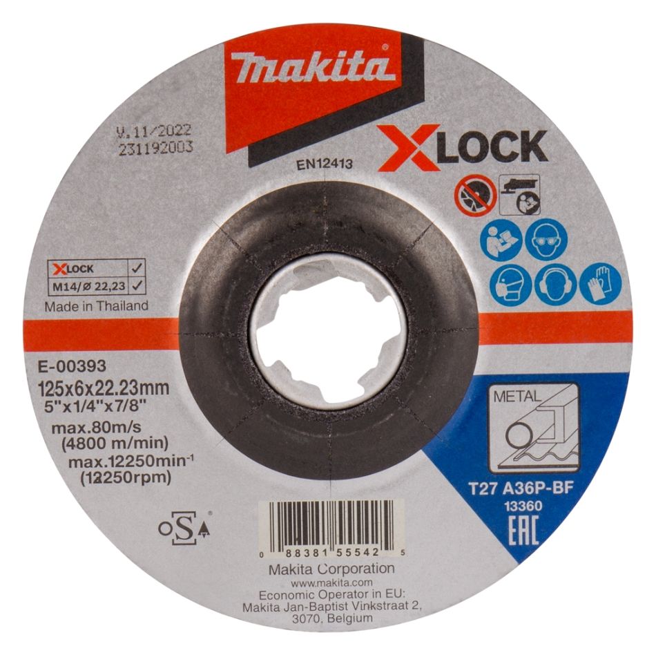Makita tartozékok E-00393 sorjázó tárcsa X-LOCK 125x6.0x22.23mm acél