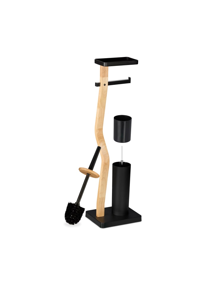 relaxdays WC Garnitur in Schwarz/ Natur - (B)23 x (H)80,5 x (T)18 cm günstig kaufen onesize