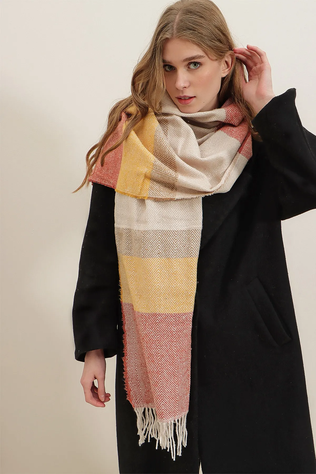Trend Alaçatı Stili  Damen-Mix, weicher strukturierter Schal mit gemischten Streifen ALC-A2467
