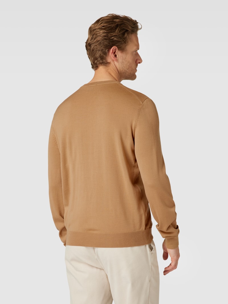 Strickpullover aus Schurwolle mit Label-Stitching Modell 'Otto' in beige