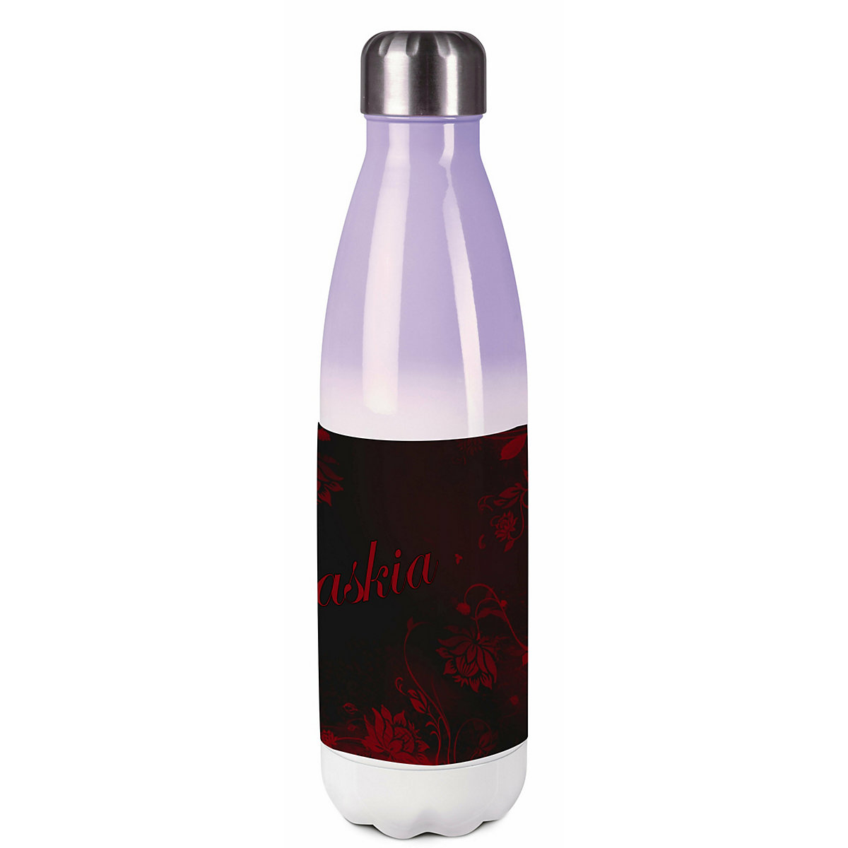 Edelstahl Kinder Thermoflasche / Trinkflasche bunt Blumenranke Farbe schwarz rot Spülmaschinenfest, Auslaufsicher, Bruchfest, Doppelwandig, Für Heißgetränke geeignet, Mit Deckel, Isoliert