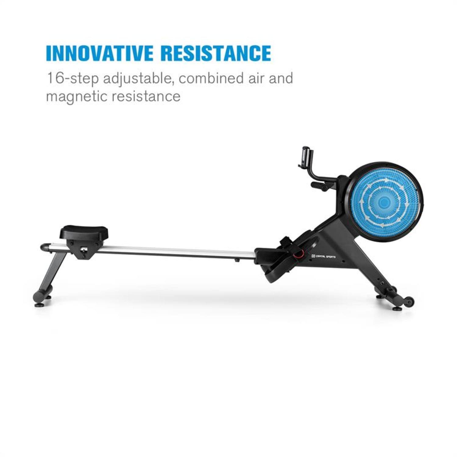 Capital Sports Rudermaschine Stream M2 Magnetrudergerät LC-Display 16 Stufen Aluminium, Rudergerät für Zuhause Sport Rowing Machine Fitnessgerät Sportgerät Trainingsgerät