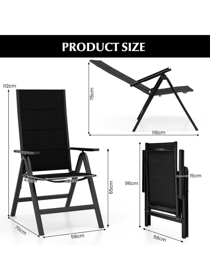 COSTWAY Gartenstuhl Alu 2er Set in Schwarz günstig kaufen onesize