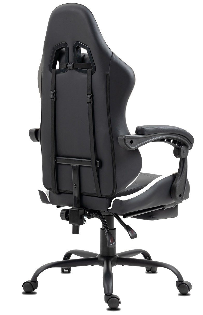 Delman Gaming-Stuhl Bürostuhl Chefsessel Massagefunktion Drehstuhl, dicke Polsterung, Metallfußkreuz, Fußstütze RS42