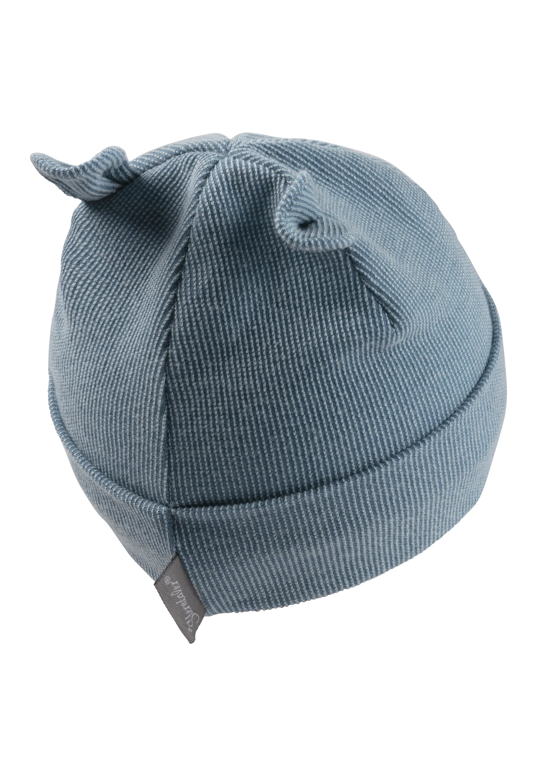 Beanie mit Öhrchen in feinem Rippenmuster in graublau