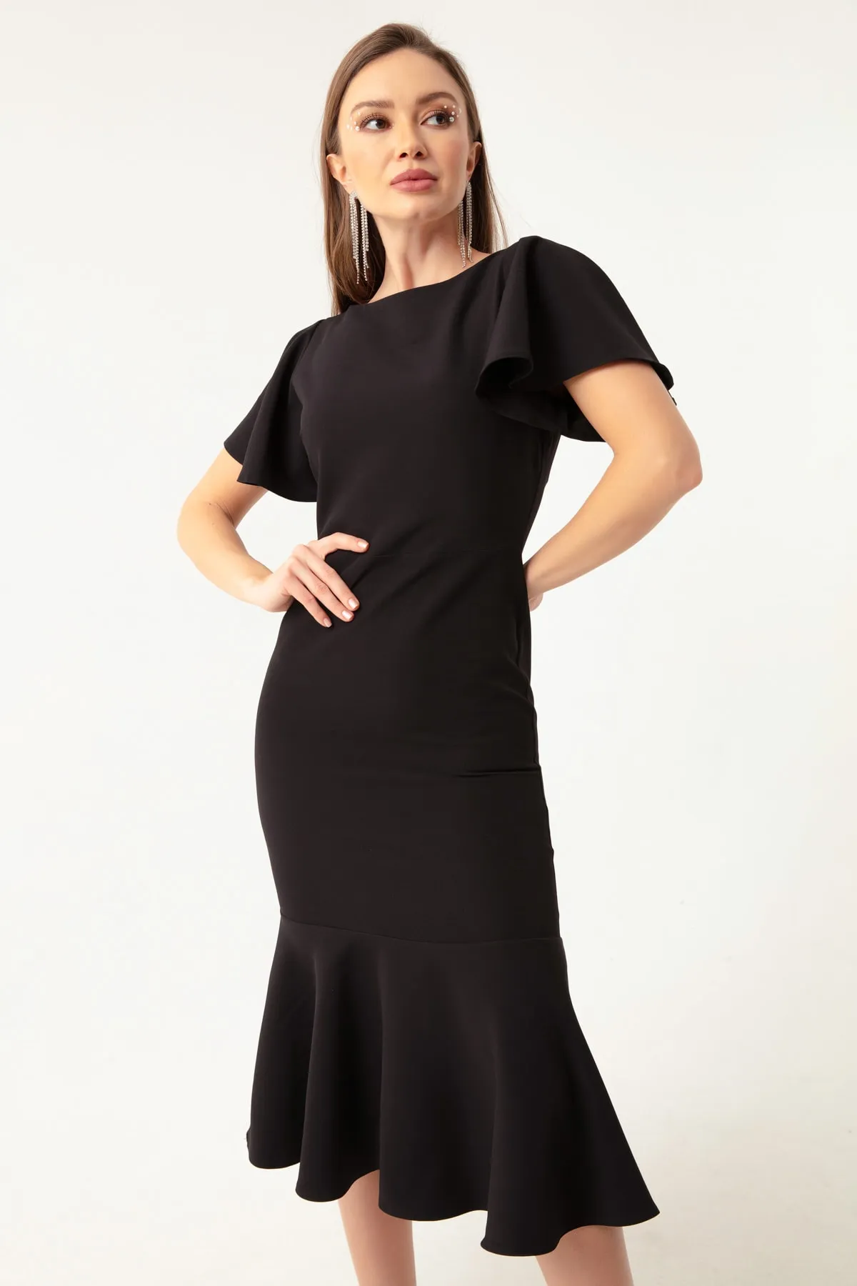 Lafaba  Schwarzes Volant-Midikleid für Damen