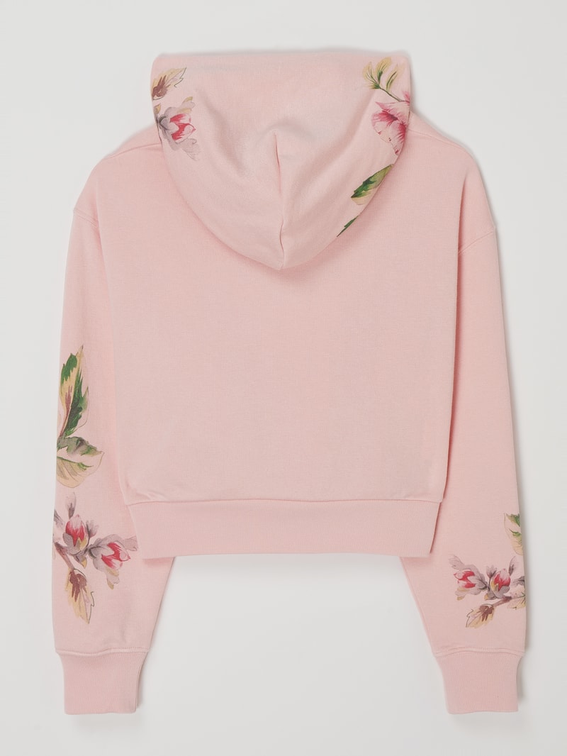 Hoodie mit floralen Stickereien in rosa