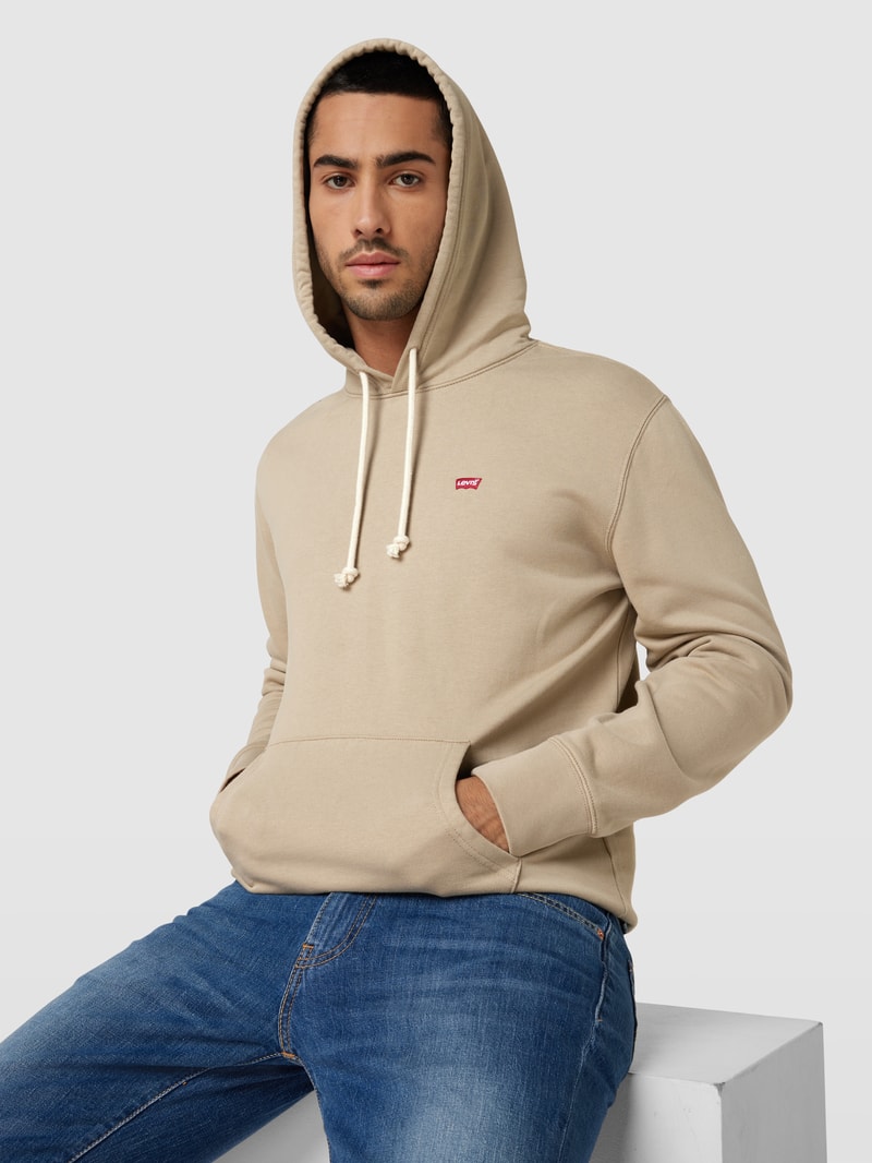 Hoodie mit Label-Stitching Modell 'NEW ORIGINAL' in olivgrün