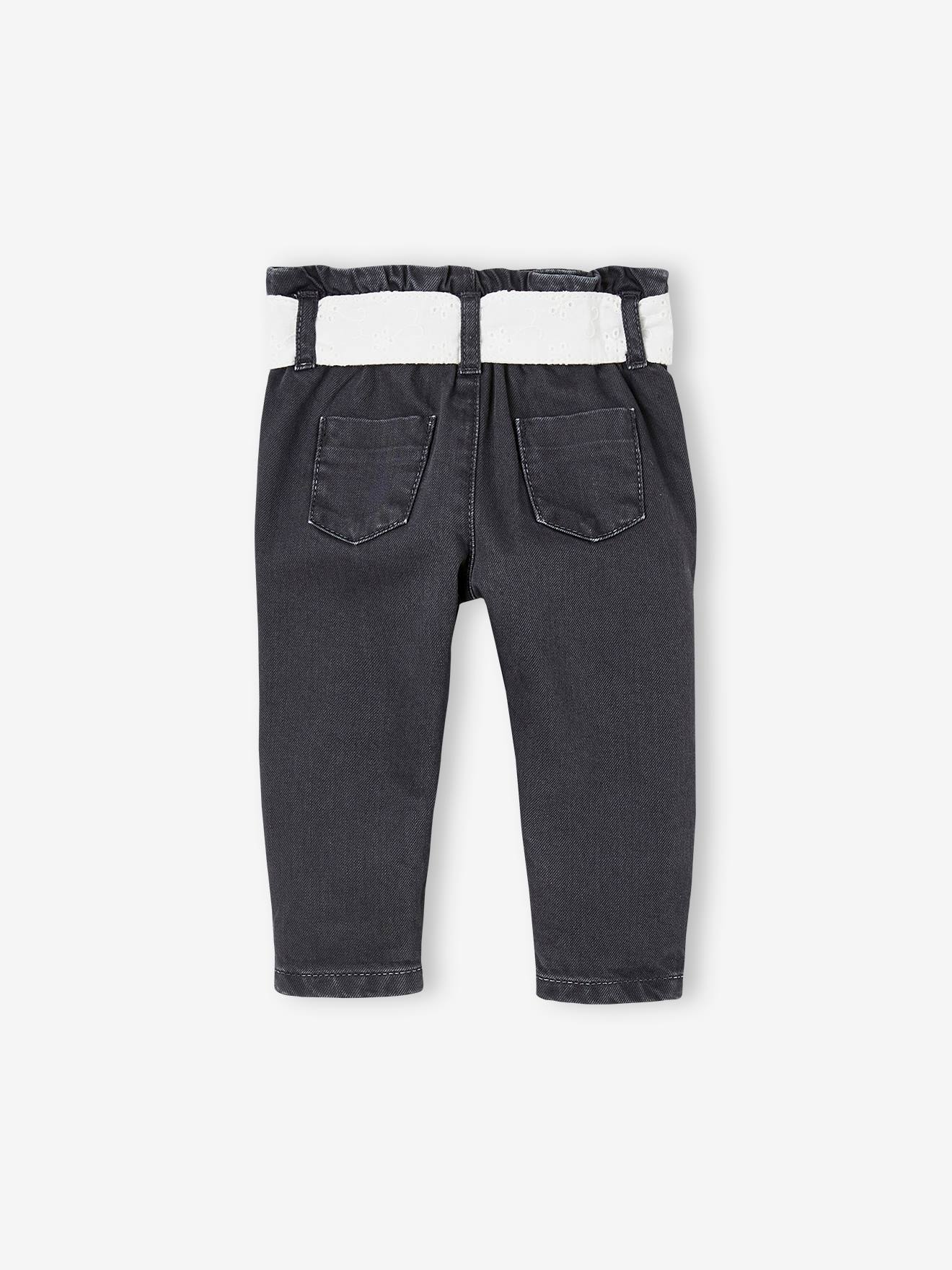Jean bébé avec ceinture en broderie anglaise denim gris