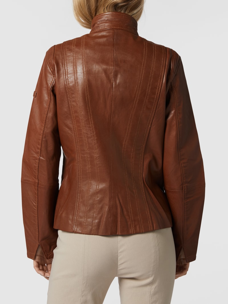 Lederjacke mit Crinkle-Effekt in cognac