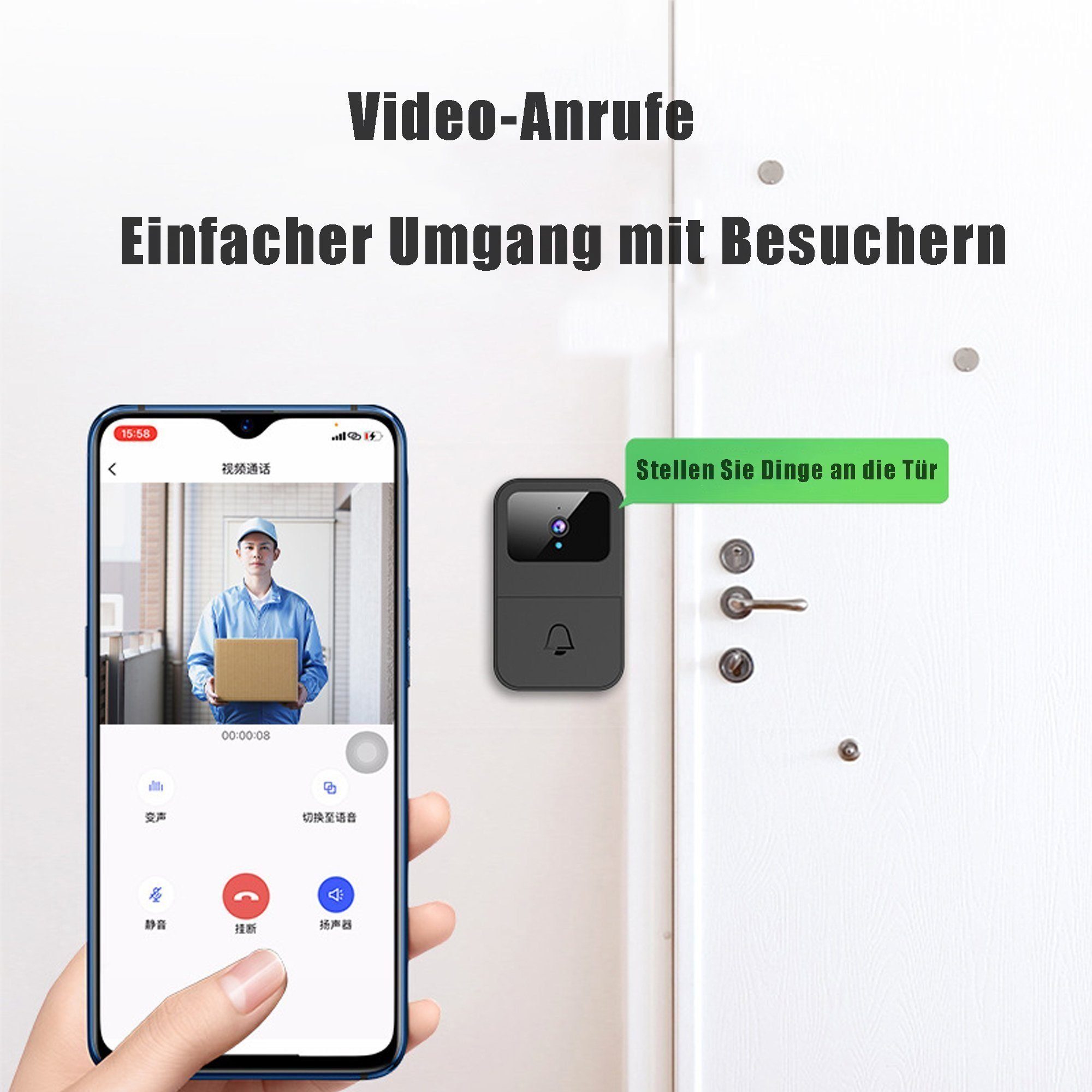 KUGI Türklingel 1080P Türklingel mit Kamera Video Türsprechanlage Kabellose (Türklingel mit Glockenspiel, Akkubetrieben, Cloud-Speicher), Zwei-Wege-Audio, Nachtsicht,Mit Wiedergabe, Besuchererfassung