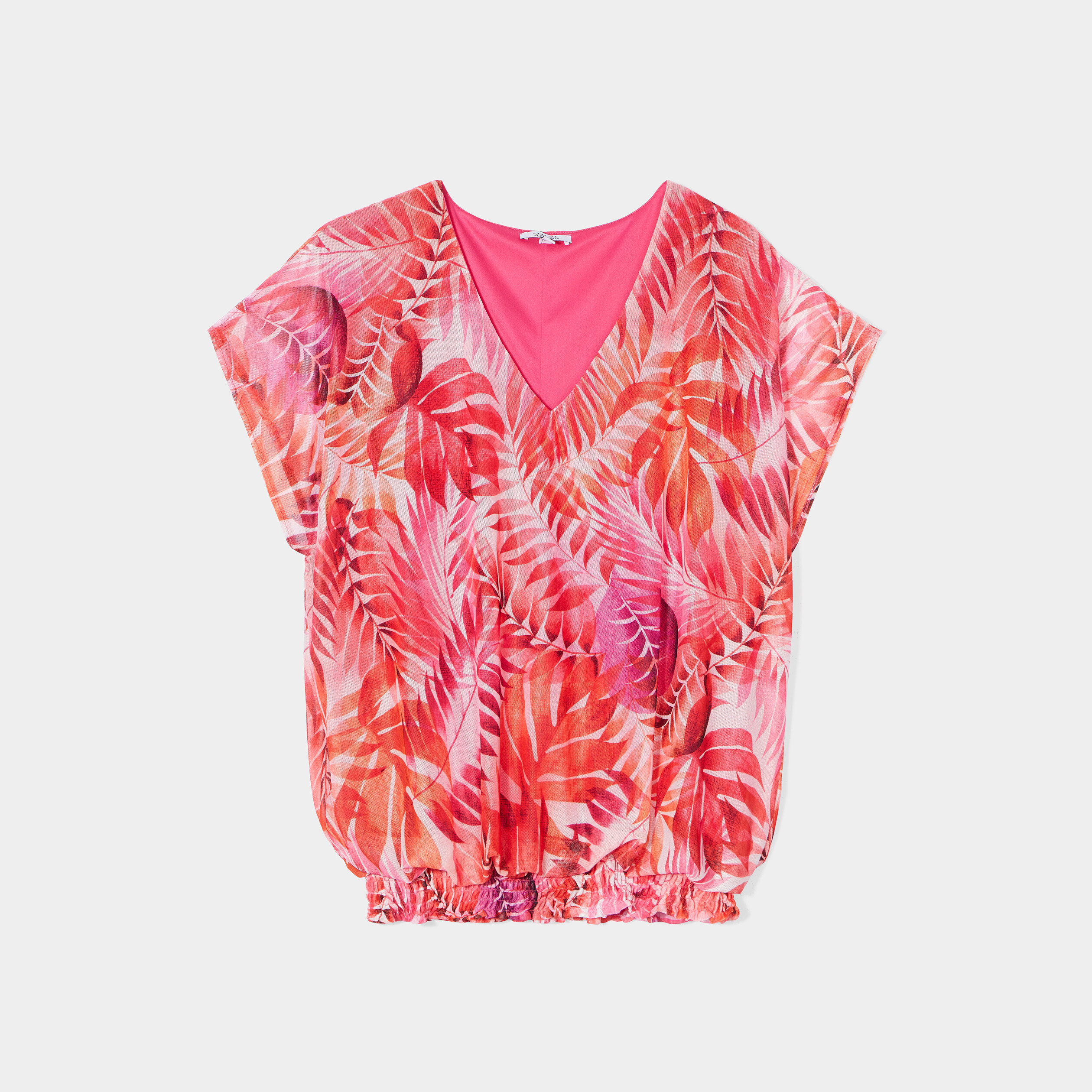 T-shirt col en V manches courtes rose fushia femme grande taille | La Halle