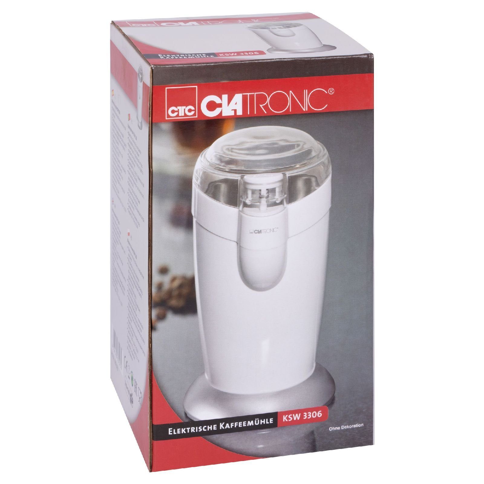 CLATRONIC Kaffeemühle CLATRONIC Edelstahl Kaffeemühle mit Schlagwerk 120 Watt KSW 3306 weiss