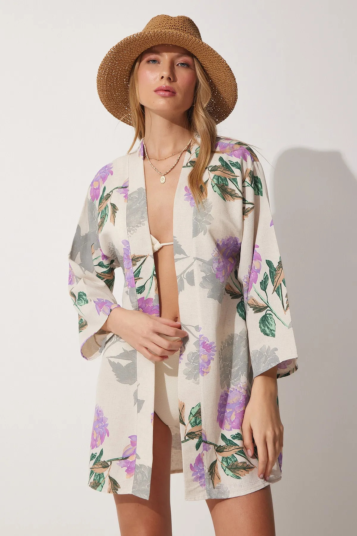 Happiness İstanbul  Kimono & Kaftan - Beige - Regular Fit