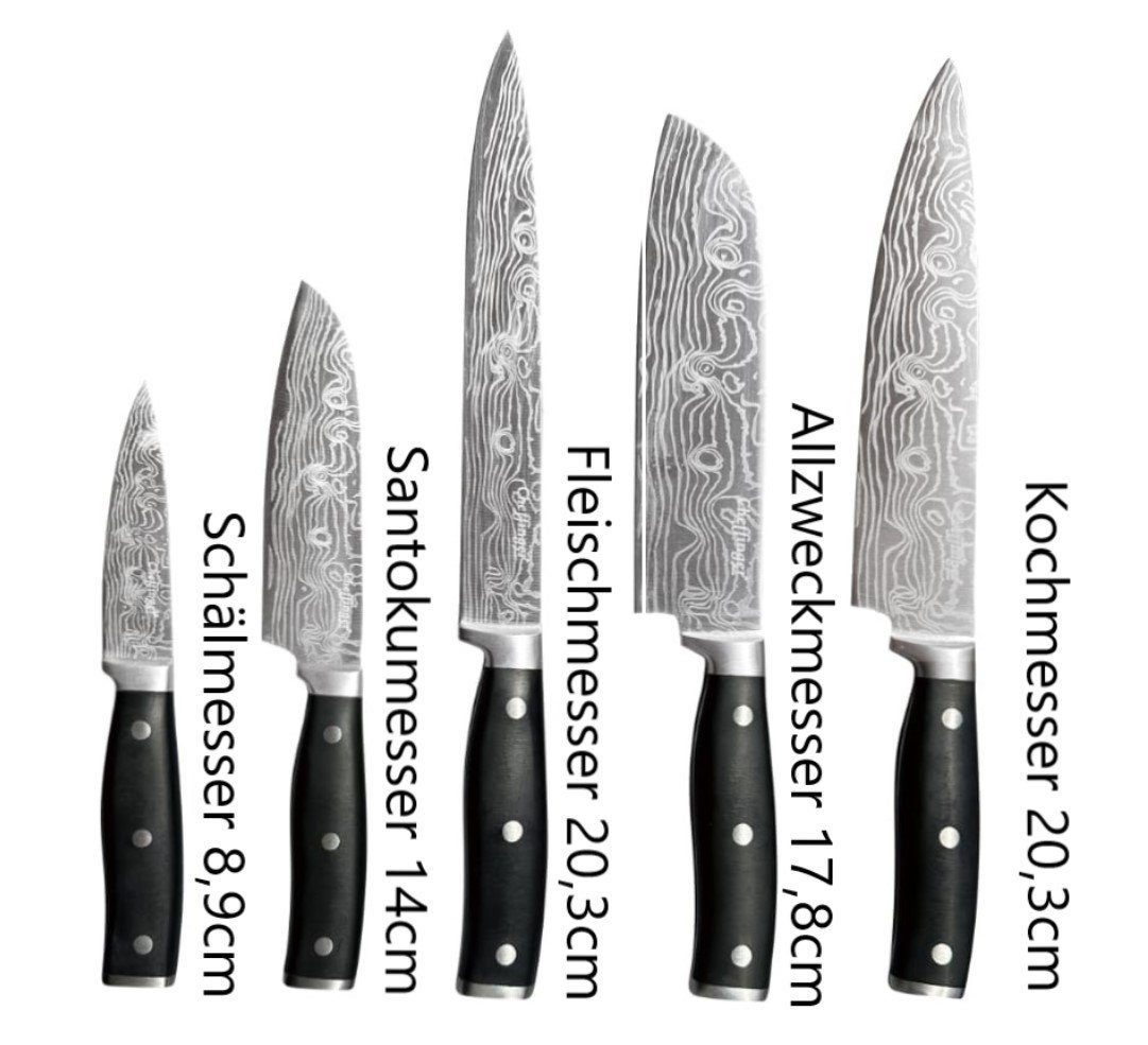 KESSMANN Messer-Set Edelstahl Profi Küchenmesser Set 6 teilig ultra scharf Messerset Box (Set, 6-tlg., Messerblock Organizer Kochbesteck Küchen Utensilien Messer Set), Kochmesser Fleischmesser Santokumesser Schälmesser Allzweckmesser