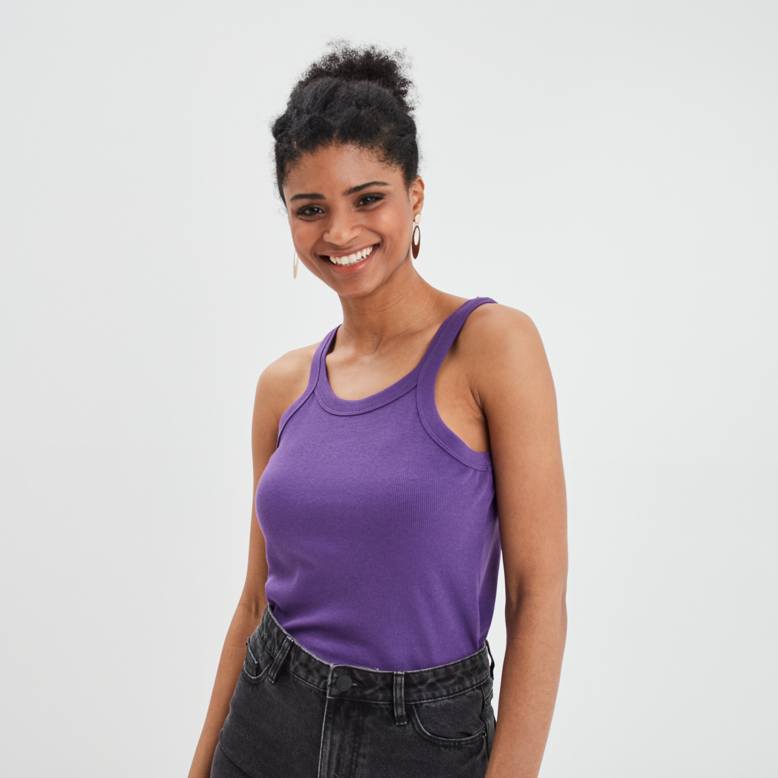 Débardeur côtelé encolure américaine violet femme | La Halle