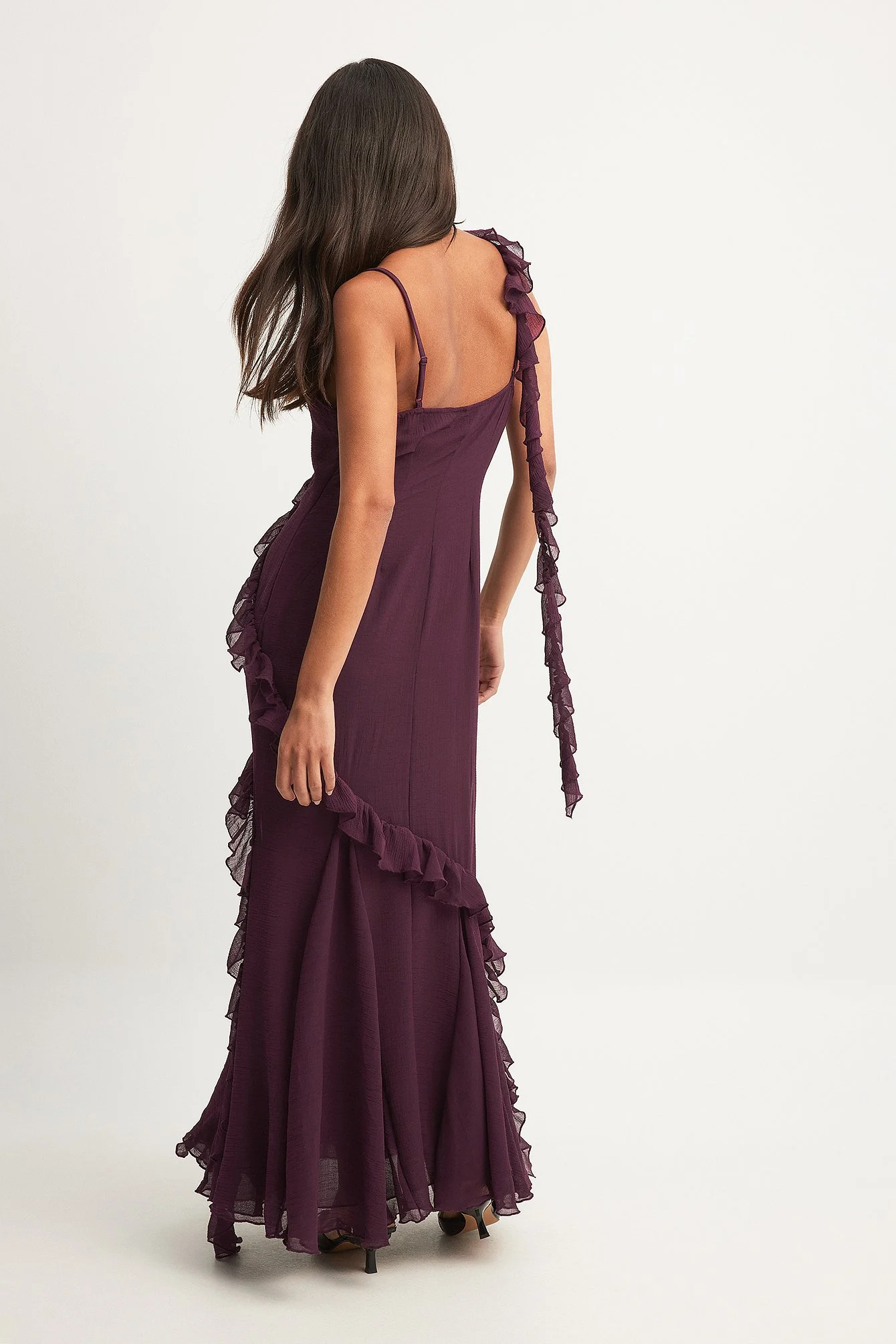 Maxikleid mit Rüschenbesatz aus Chiffon