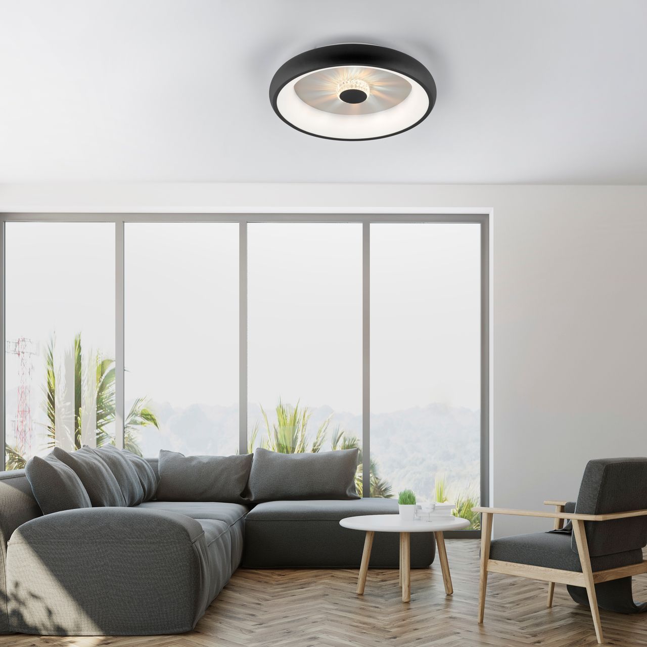 JUST LIGHT LED Deckenleuchte VERTIGO, CCT, dimmbar, Fernbedienung, Ø46,5 cm, Kristall-Effekt
