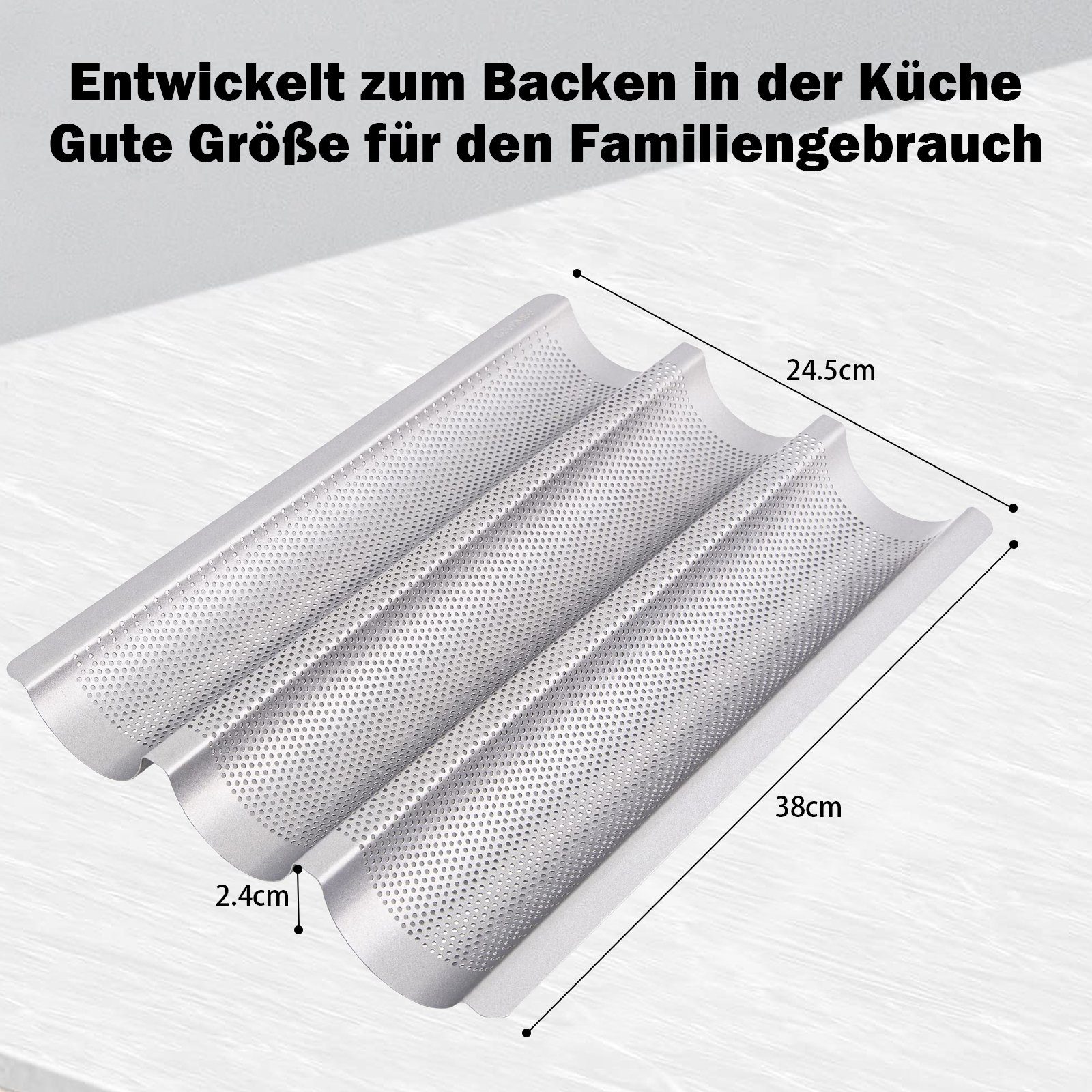 CALIYO Backblech 3 Mulden Baguette-Backblech, Baguetteblech für 3 Baguettes, Mit Gleichmäßige Erhitzung, Für Familie, Restaurant, Bäckerei usw