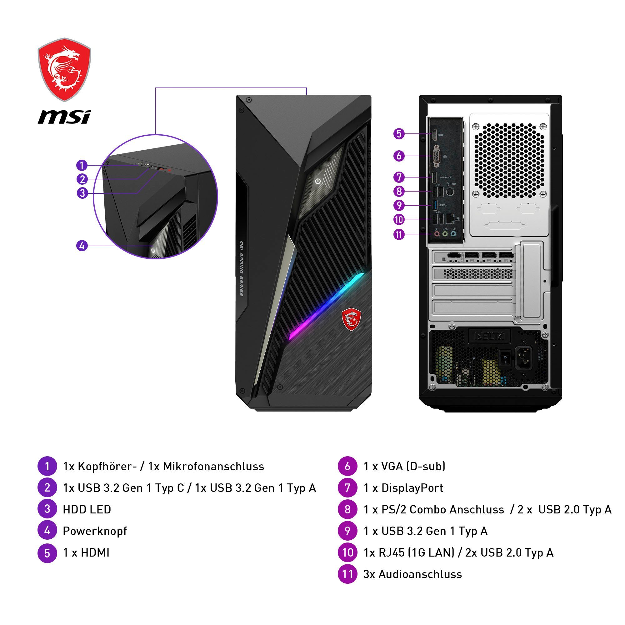 MSI MAG INFINITE S3 13NUC-820DE Gaming-PC (Intel Core i7 13700F, GeForce RTX 4060 VENTUS 2X BLACK 8G OC, 16 GB RAM, 1000 GB SSD, Luftkühlung)