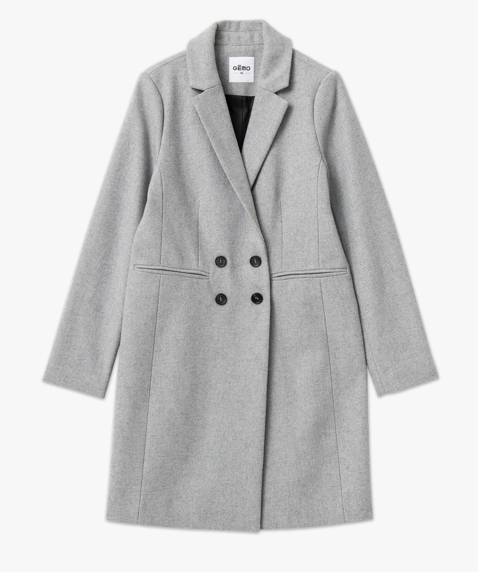 Manteau long droit en laine à double boutonnage femme gris clair | GEMO