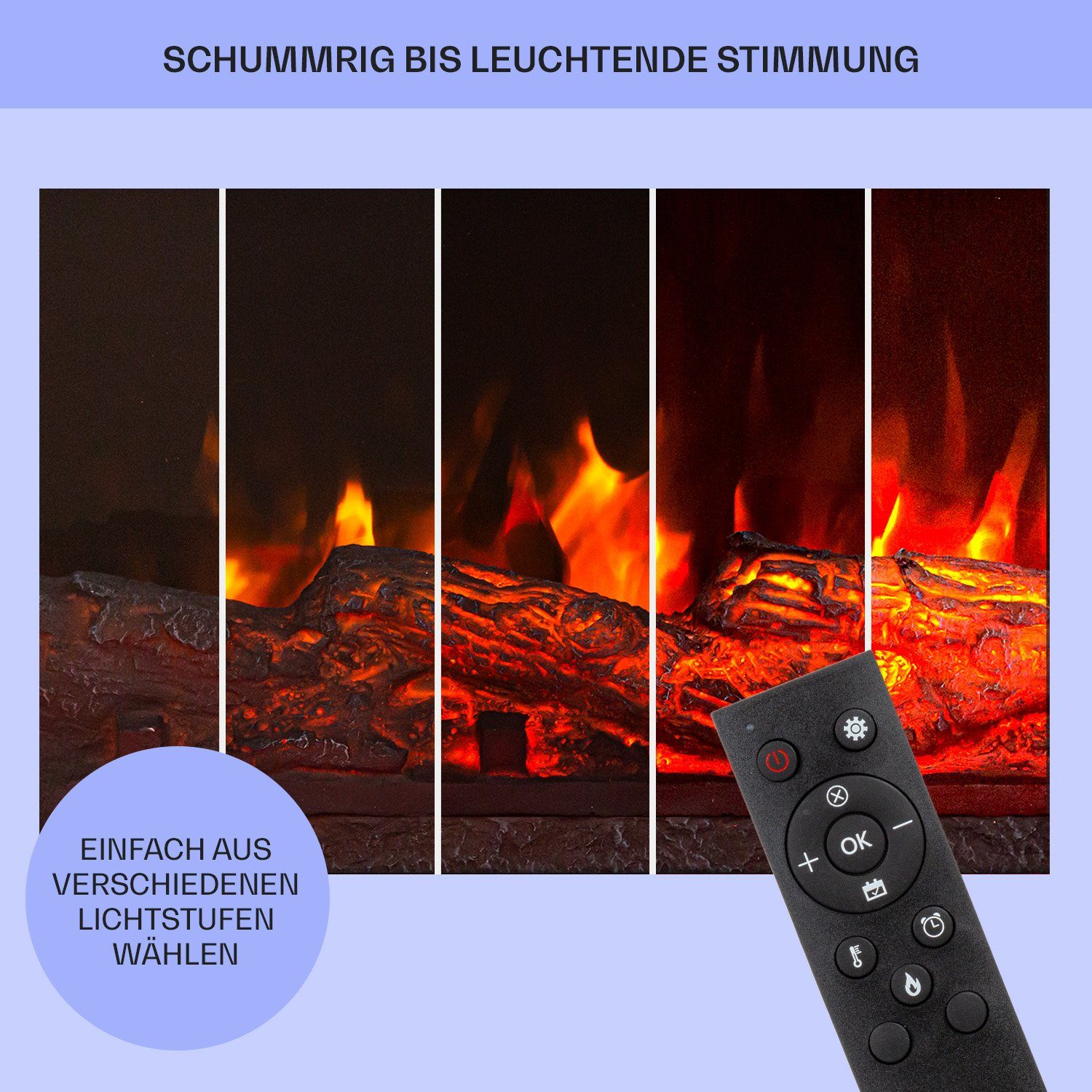 Klarstein Elektrokamin Studio Loft 2 Elektrokamin, elektrischer Kaminofen mit Heizung LED-Beleuchtung, Timer Schwarz