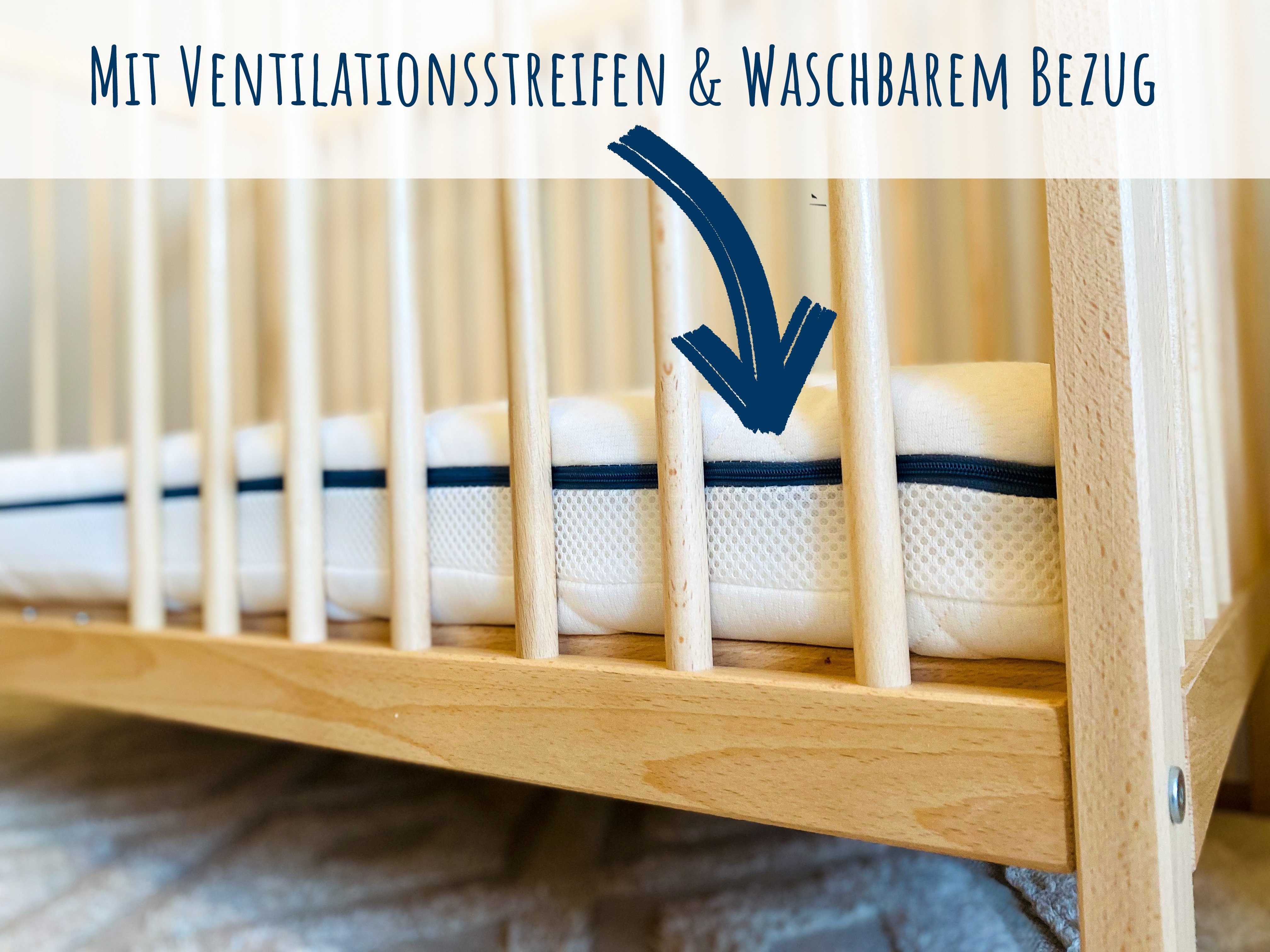 Kindermatratze AERO PLUS mit Ventilationsstreifen 60x120 70x140 80x160 80x180 90x200, Kids Collective, 10 cm hoch, Babymatratze Matratze für Babybett oder Kinderbett 120x60