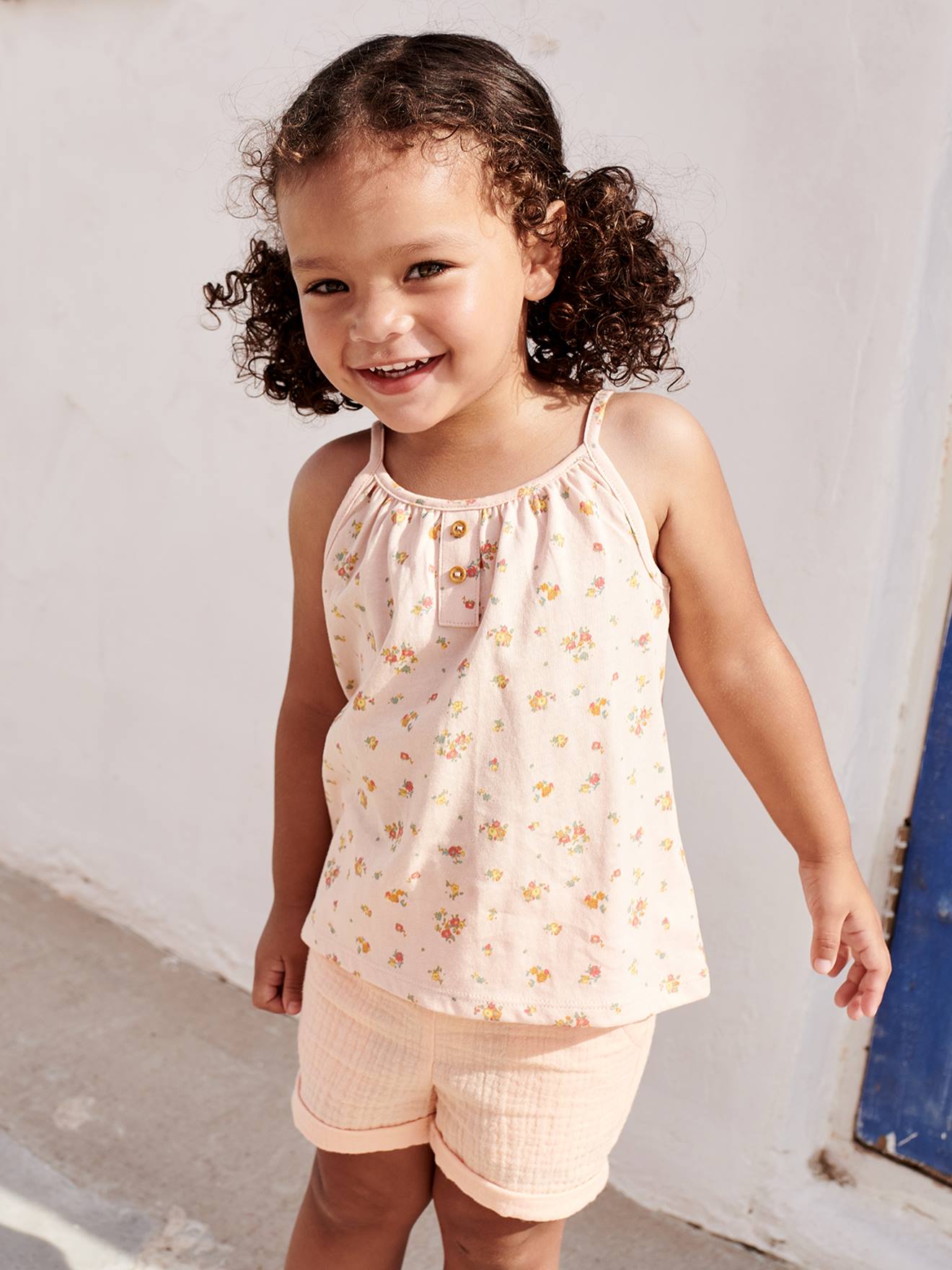 Short taille élastiquée bébé en gaze de coton bois de rose
