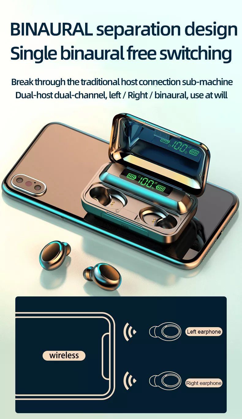 TradeNation Bluetooth Wireless Kopfhörer Earbuds In-Ear Touch Control Bluetooth-Kopfhörer (Siri, Google Assistant, Siri, Alexa, Voice Assistant, Bixby, Bluetooth, Touch Control, Monaurale und Biaurale Nutzung)