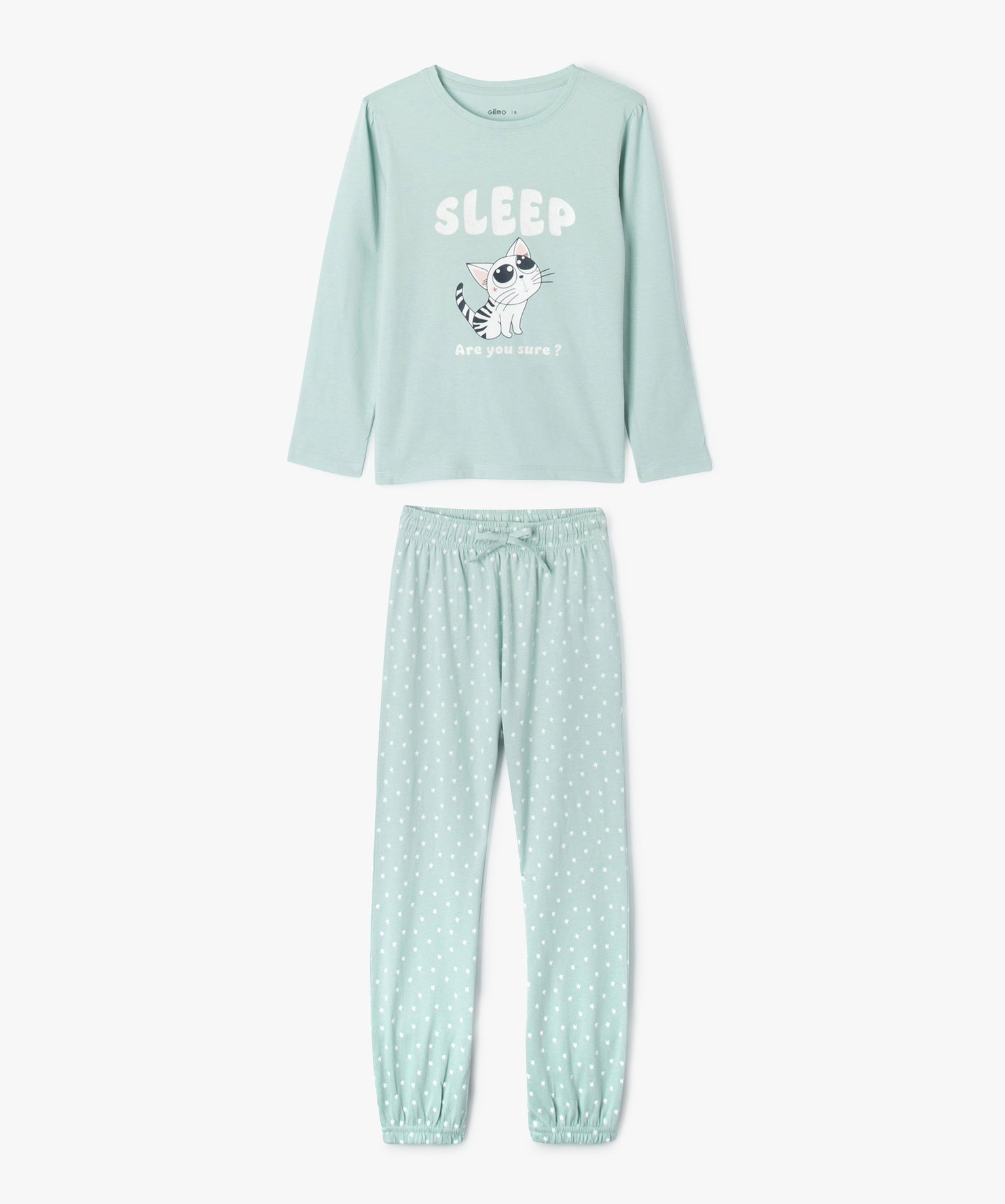 Pyjama à motif chat avec touches scintillantes fille vert | GEMO