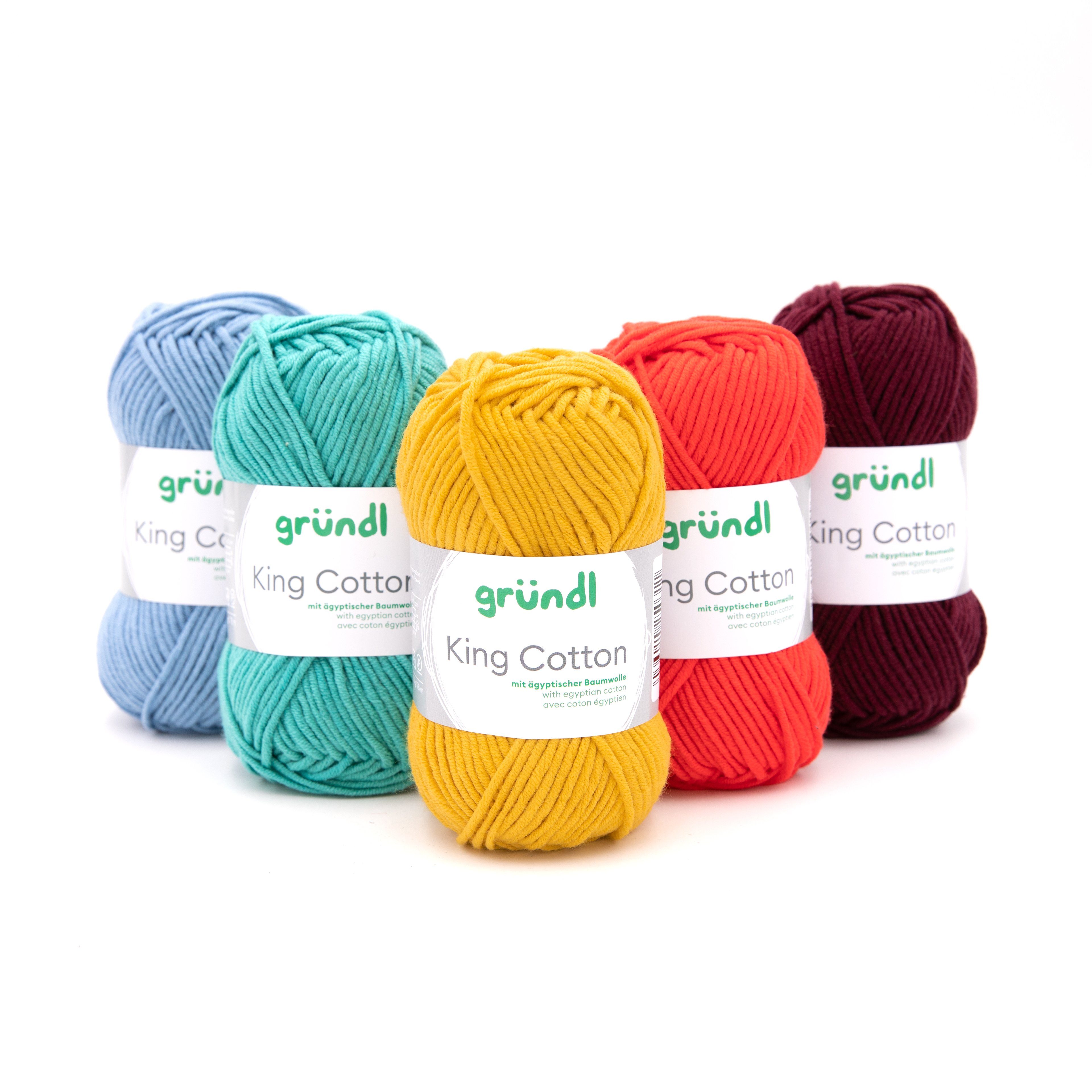 Gründl Wolle King Cotton Baumwollgarn Strickgarn Häkelwolle, 78,00 m (50g Handstrickgarn, Strickwolle, Baumwollmischgarn mit ägyptischer Baumwolle, zum Stricken und Häkeln für Nadelstärke 6 - 7 mm), mit Häkel - Anleitung zum download